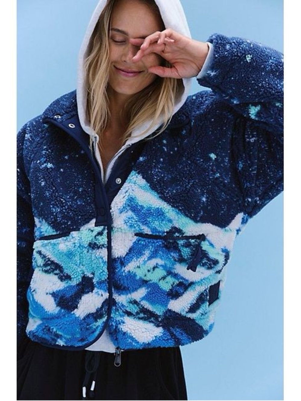 FP Movement by Free People Blue Multi Sherpa Zip Hoodie Jacket